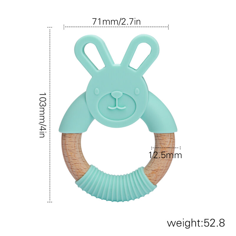 1 Pcs Baby Silicone Teether Cartoon Rabbit Teething Toy Beech Wood Ring Infant Nursing Toys Food Grade BPA Free Baby Teethers