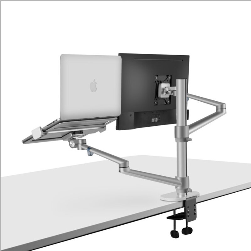 OL-3L aluminiowa wysokość regulowany pulpit podwójne ramię 17-32 cal uchwyt monitora + 12-17 cal uchwyt na laptopa stojak pełnoekranowy ramię montażowe