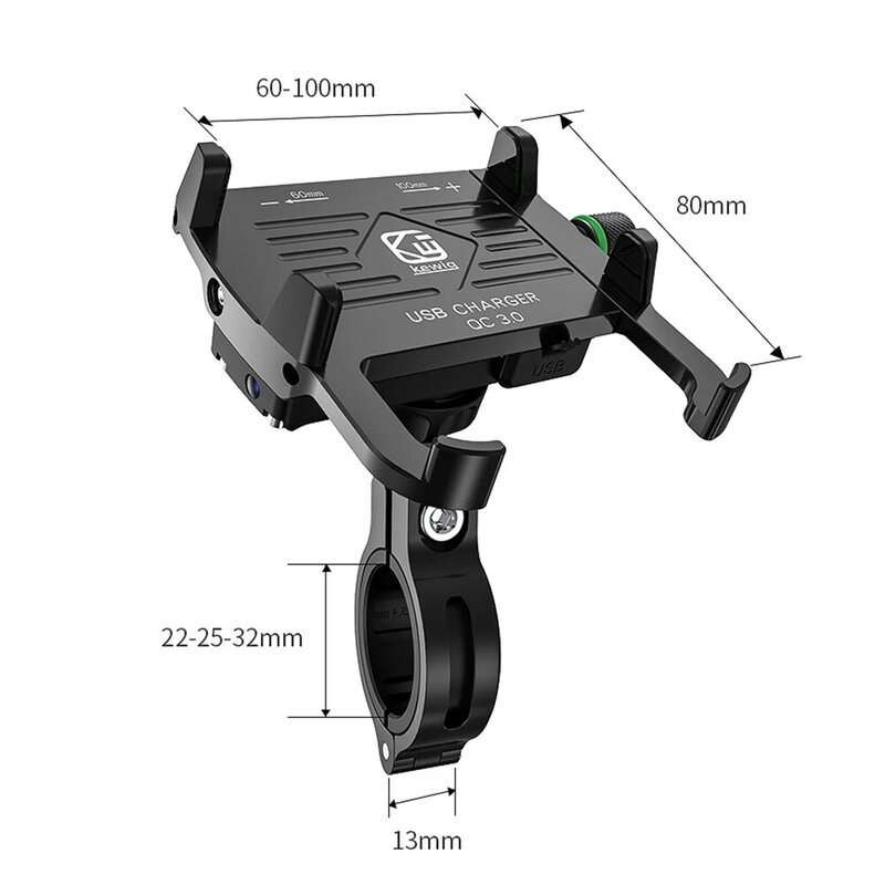 3.5-7 Inch Motorcycle Bicycle Phone Navigation Fixed Bracket Moto Handlebar Aluminum Alloy Phone Holder With USB Power Charger