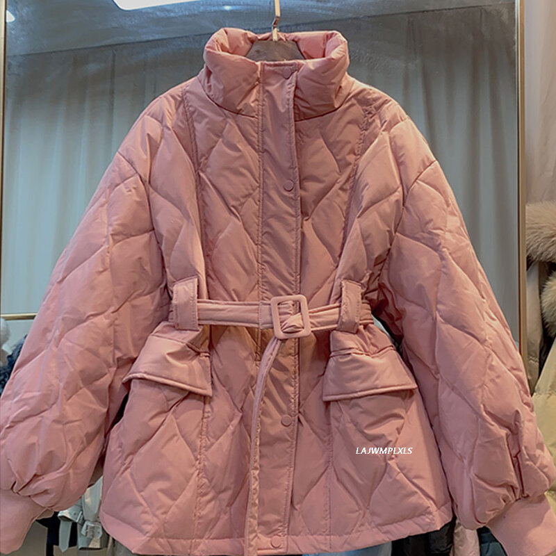 New 2021 Autumn Winter Women Down Jackets Quilted Puffer Parkas High-Quality Warm Lace Up Sweet Sexy Oversize Coat