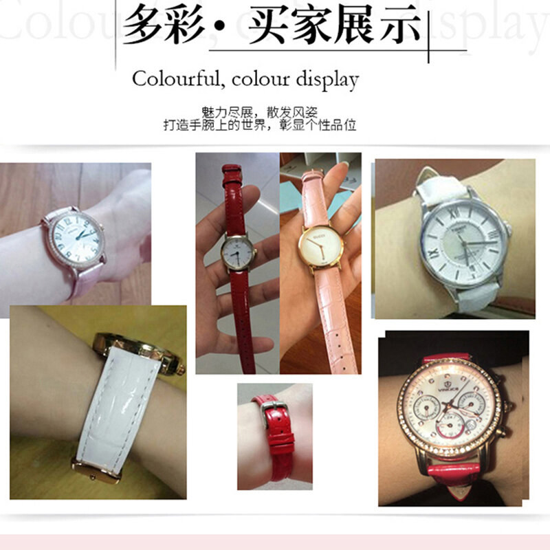 Pesno Beauty – bracelet de montre en cuir véritable pour femmes, cuir de veau, Grain de bambou, rouge brillant, blanc, perle, rose, avec boucle ardillon