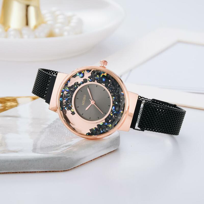 Moda relógios para senhoras quartzo ímã fivela móvel strass senhoras relógios de pulso relógio de pulso para mulher de luxo
