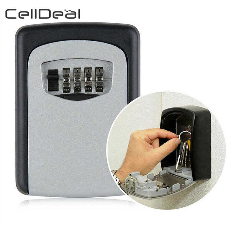 Caja fuerte de llaves impermeable, almacenamiento de aleación de aluminio con bloqueo, montaje en la pared, combinación de 4 dígitos, interior y aire libre