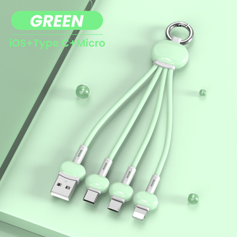 Keychain 3 in 1 USB Type C Cable for iPhone 12 11 XS X XR 3in1 2in1 USB Cable Charger Micro USB Type C Cord for Xiaomi