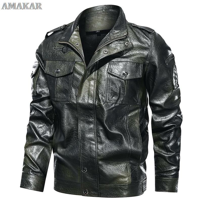Men 's Fleece Thick Motocycle Jacket Classical 2022 Winter Men Leather Jacket Motor Autumn Zipper Male Biker Coat Size 5XL
