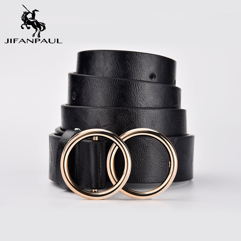 JIFANPAUL – ceinture en cuir véritable pour femmes, alliage, double anneau, boucle à la mode, ajustable, rétro punk, robe pour dames, jeans pour étudiantes