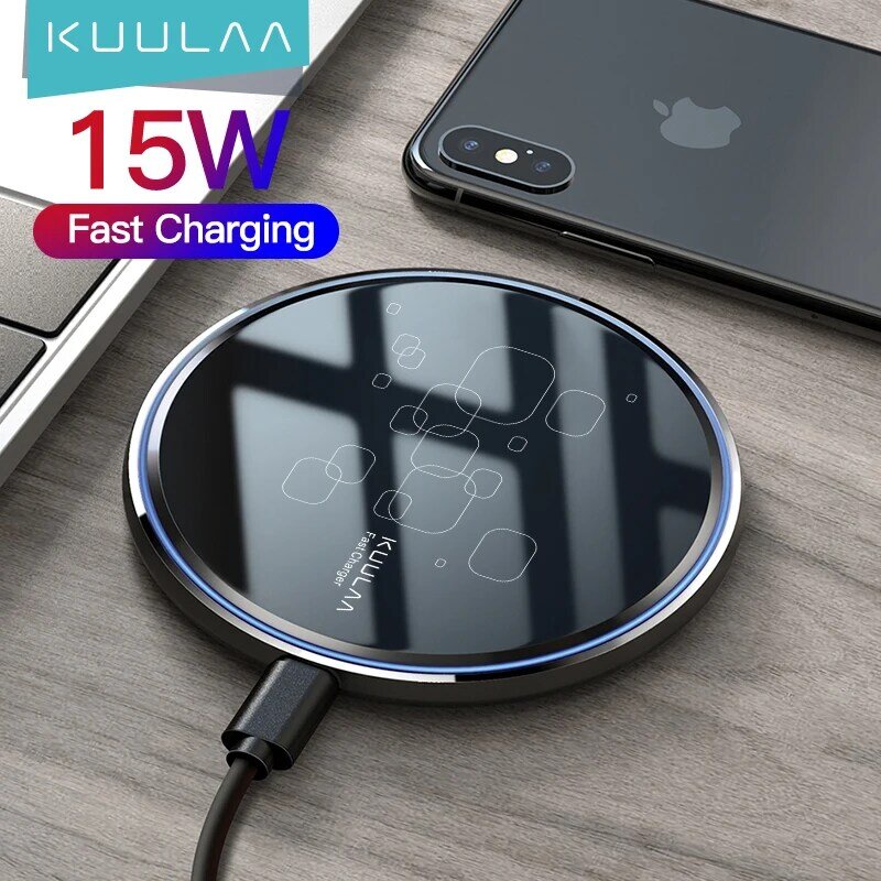 KUULAA 15W Qi Wireless Charger For Xiaomi Mi 9 Pro Mirror Wireless Charging Pad Fast Charger For iPhone 11 12 X Pro Max 8 Plus