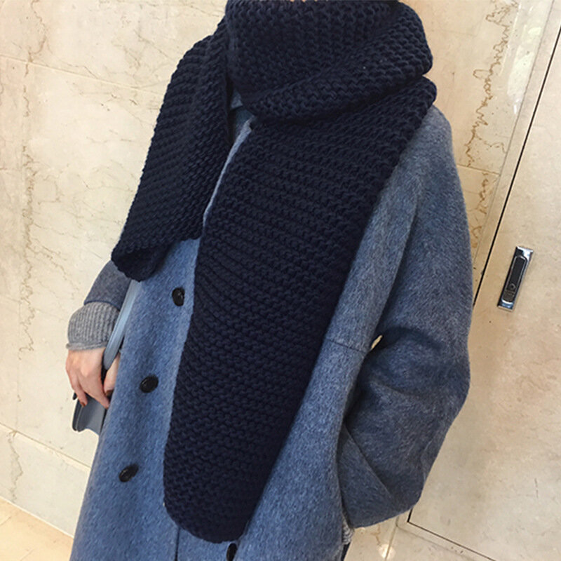 Women's Fashion All-match Warm Thick Wool Handmade Scarf Shawl Korea Student Couple Sweet Solid Knitted Pashmina Scarves Ladies
