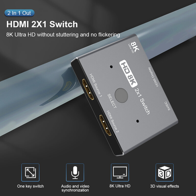HDMI-compatible Ultra HD 8K Switch High Speed 48Gbps 2 in 1 out Splitter 8K@60Hz 4K@120Hz Directional 2.1 Converter For Xbox PS5