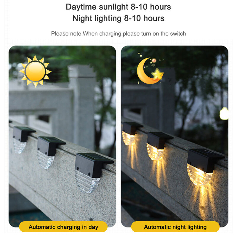 LED 태양 데크 조명 야외 방수 따뜻한 화이트 색상 변경 조명 LED 태양 울타리 램프 단계 태양 빛 빛