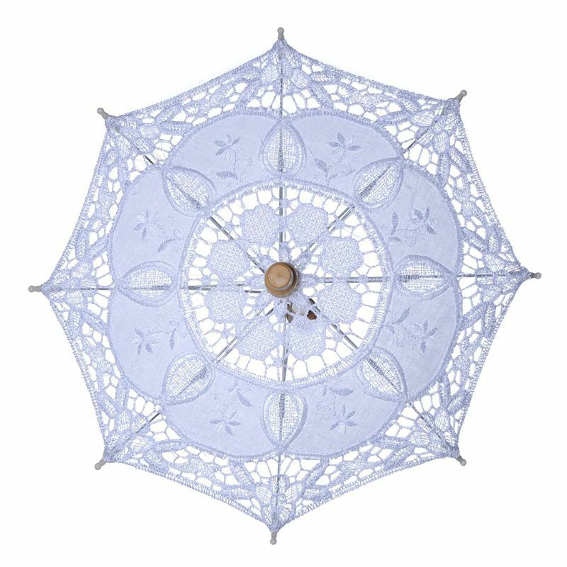 Womens Manual Opening Wedding Bridal Parasol Umbrella Hollow Out Embroidery Lace Solid White Color Romantic Photo Props With 8