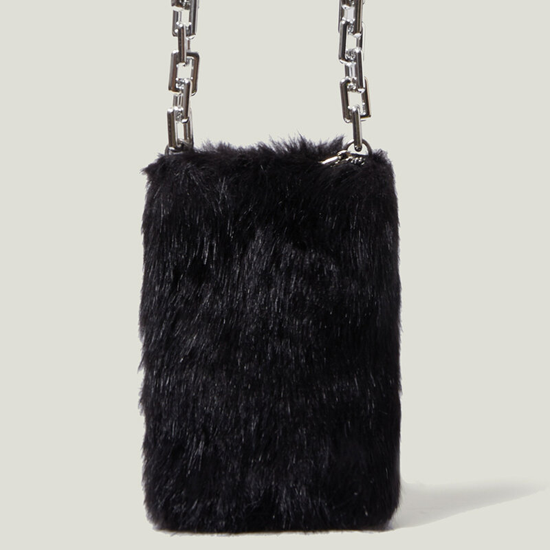 Mini bolso para teléfono móvil para mujer, bolsa de hombro con cadena de felpa, cuadrada y suave, de nicho, para otoño e invierno, 2021