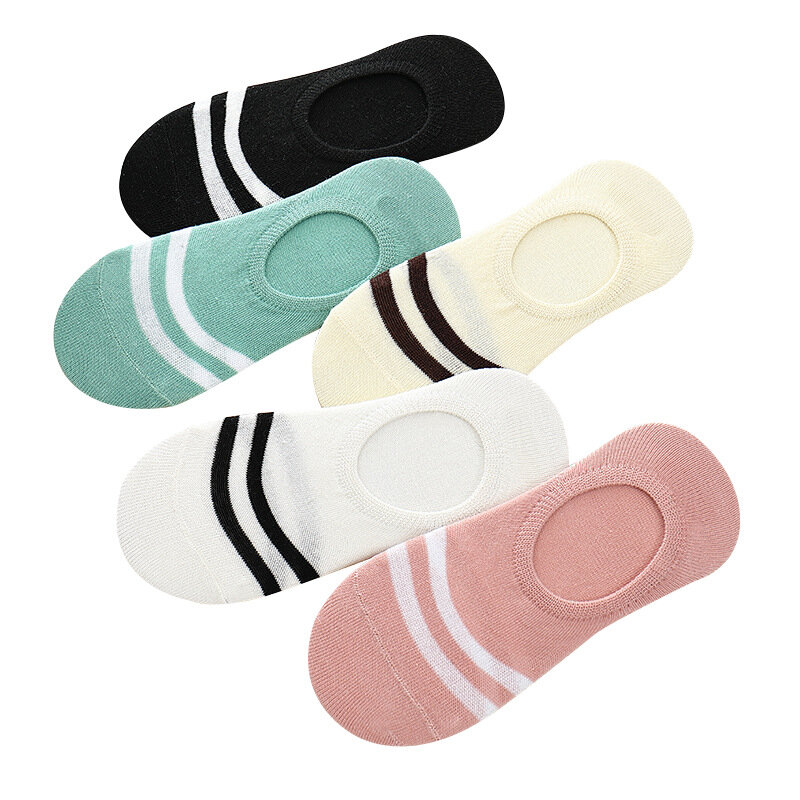 10pcs=5Pair/lot Fashion Happy Boat Socks Summer Autumn Non-slip Silicone Invisible Cotton Socks Ankle Sock Slippers