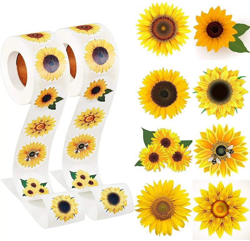 Sunflower Sticker roll 1.5 inch 500pcs for Children's Day Birthday Party Decor Classroom Reward Kids Self Adhesive Seals Sticker