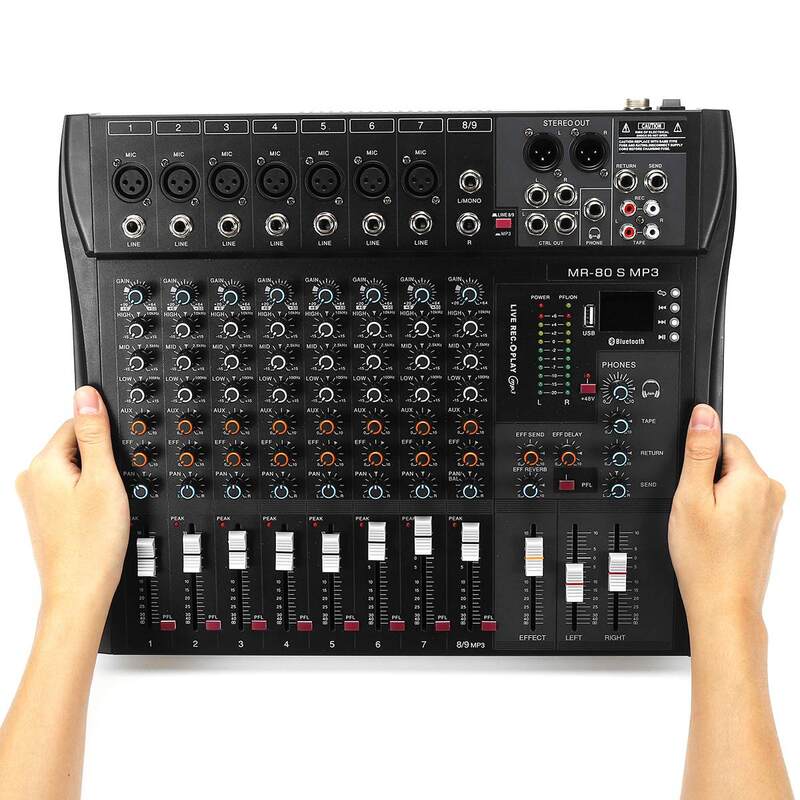 LEORY 9 Channel Professional Console Studio Audio Mixer USB bluetooth DJ Sound Mixing for Family KTV Campus Speech Meeting