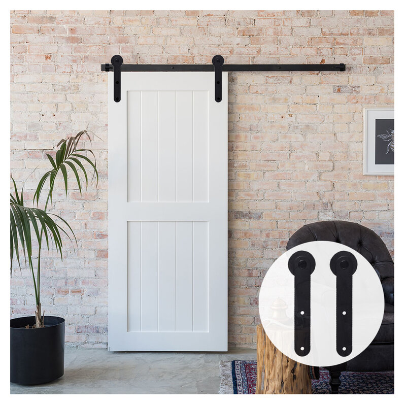Gifsin-colgador de forma redonda para puerta de Granero, accesorio de madera de estilo europeo, rodillo de acero de cartón, color negro
