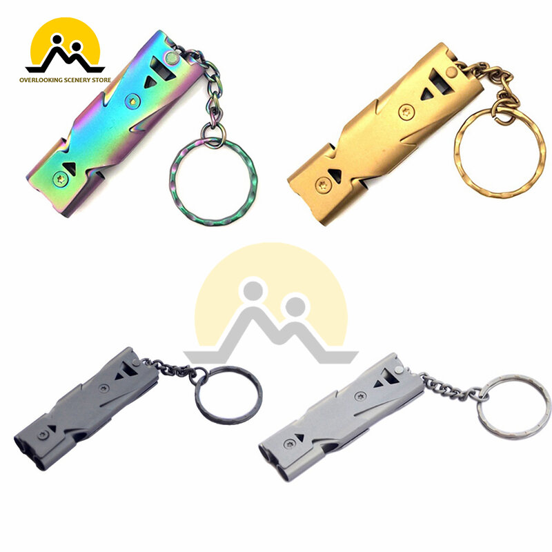 150 Decibel Outdoor Survival Stainless Steel Whistle with Key Ring, Double Hole and Double Tube Design, Easy To Carry