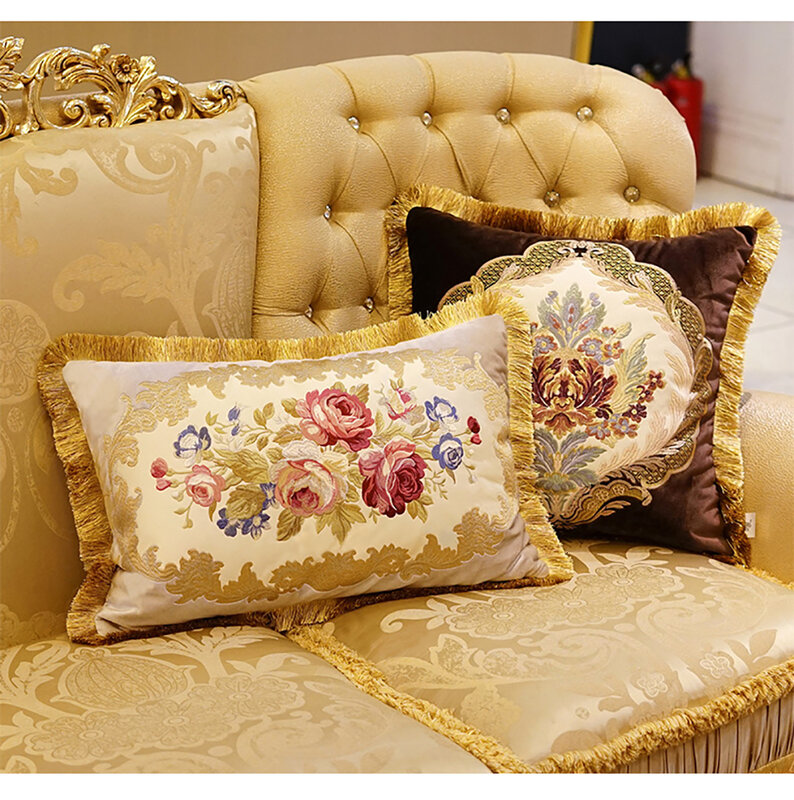 Aeckself luxo royal coxim cobre bordados com borlas quadrado floral travesseiros casos para o sofá do quarto carro azul branco marrom