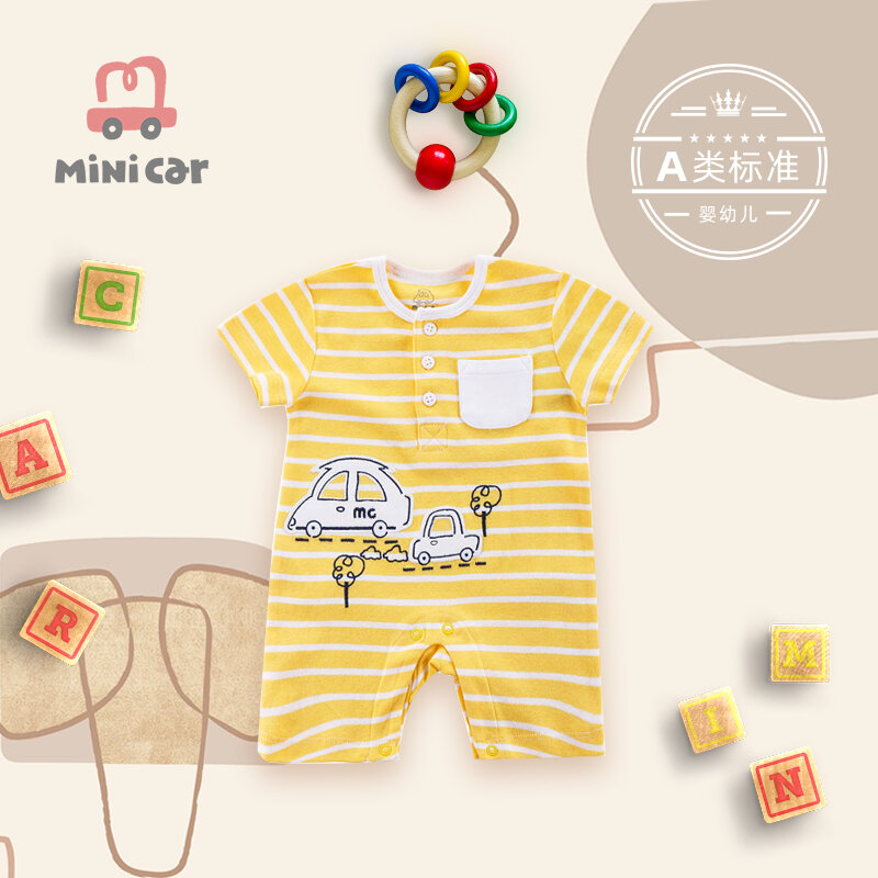Цельный комбинезон для новорожденных, Открытое платье, Мужская Летняя одежда с коротким рукавом для малышей