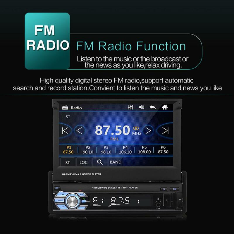 7Inch Car Stereo Audio Radio Gps Navigatie Intrekbare Autoradio Met Bt Dvd MP5 Sd Fm Usb Speler Achteruitrijcamera camera