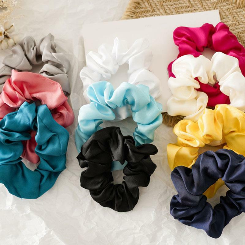 Solid Color Korean Satin Scrunchie Elastic Hair Rubber Bands for Women Girl Sweet Holiday Headwear Ponytail Hair Accessories
