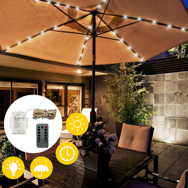104 led jardim guarda-chuva luz ao ar livre à prova dip67 água ip67 string luzes sensor de luz controle jardim lâmpada decorativa
