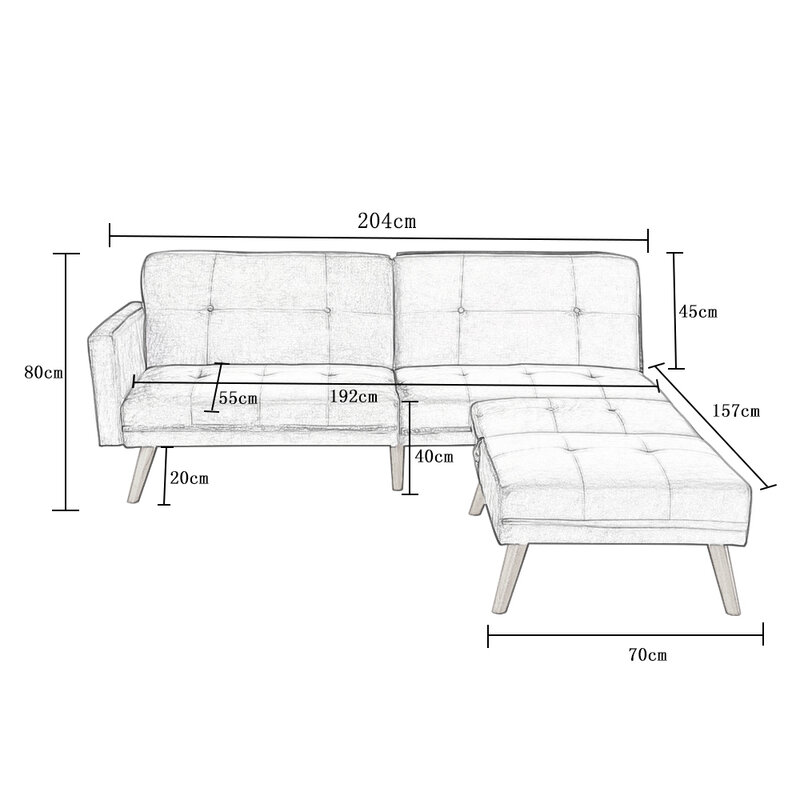 Panana z miękkiego aksamitu 3 osobowa narożnikowa Sofa łóżko z podnóżkiem drewniane nogi wielu kombinacji szary