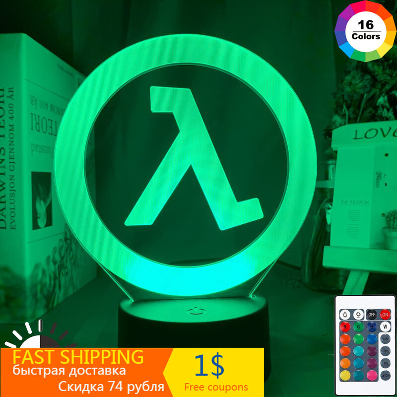 Lampe de nuit avec Logo Half Life, décoration pour salle de jeux, cadeau pour lui