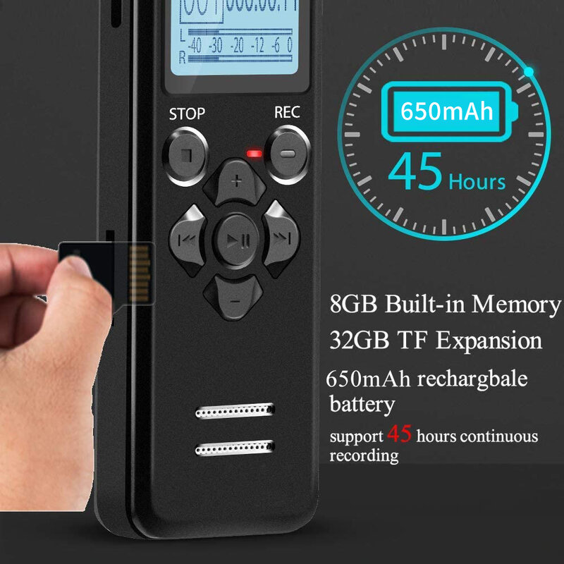 Registratore vocale Audio digitale segreto registratore portatile professionale da 16GB MP3 per supporto aziendale fino a 64G TF Card V32