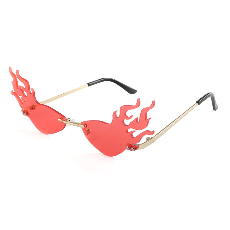 Óculos de sol de chama de fogo, óculos de sol da moda com design de marca, feminino, olho de gato, luxuoso, sem aro, uv