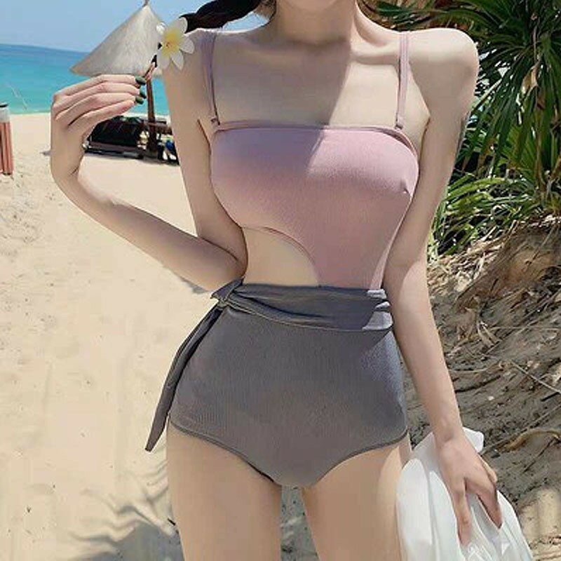 Hot Sexy Summer High Waist Was Thin Triangle Cover Belly Thin Conservative Bowknot Resort Spring Triangle One-piece Swimsuit