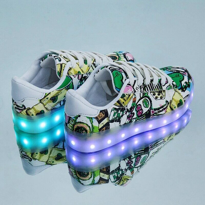 Krasovki-Zapatillas luminosas Led para niños y niñas, con cargador USB luminoso, a la moda