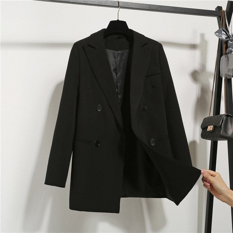 GOOHOJIO 2020 Blazer Wanita Santai Ukuran Besar Baru Jaket Blazer Saku Wanita Kantor Musim Gugur untuk Wanita Mantel Warna Solid untuk Wanita