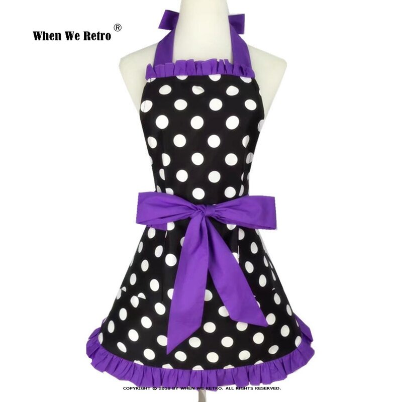 Cotton Vintage Apron With Bow SP1561 Halter Black Polka Dots Aprons for Women Household Daily-use Kitchen anti-fouling overalls