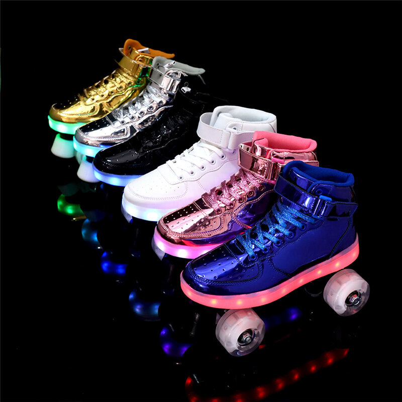 Patins à roulettes rechargeables avec Led, 7 couleurs lumineuses, Double rangée, 4 roues, chaussures d'extérieur pour hommes et femmes, nouveau Style