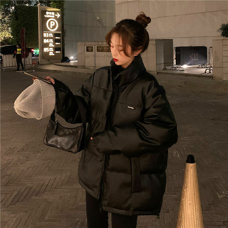 2020 Baru Musim Dingin Roti Pakaian Longgar Hitam PU Kulit Kapas Jaket Empuk Wanita Versi Korea Ins Besar Ke Bawah