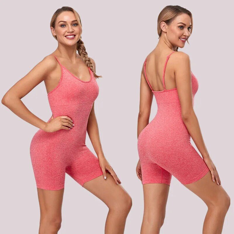 원피스 심리스 여성 요가 세트 반바지 스포츠웨어 Siamese Gym Clothing Fitness Suit Running Workout Set Training Yoga Wear