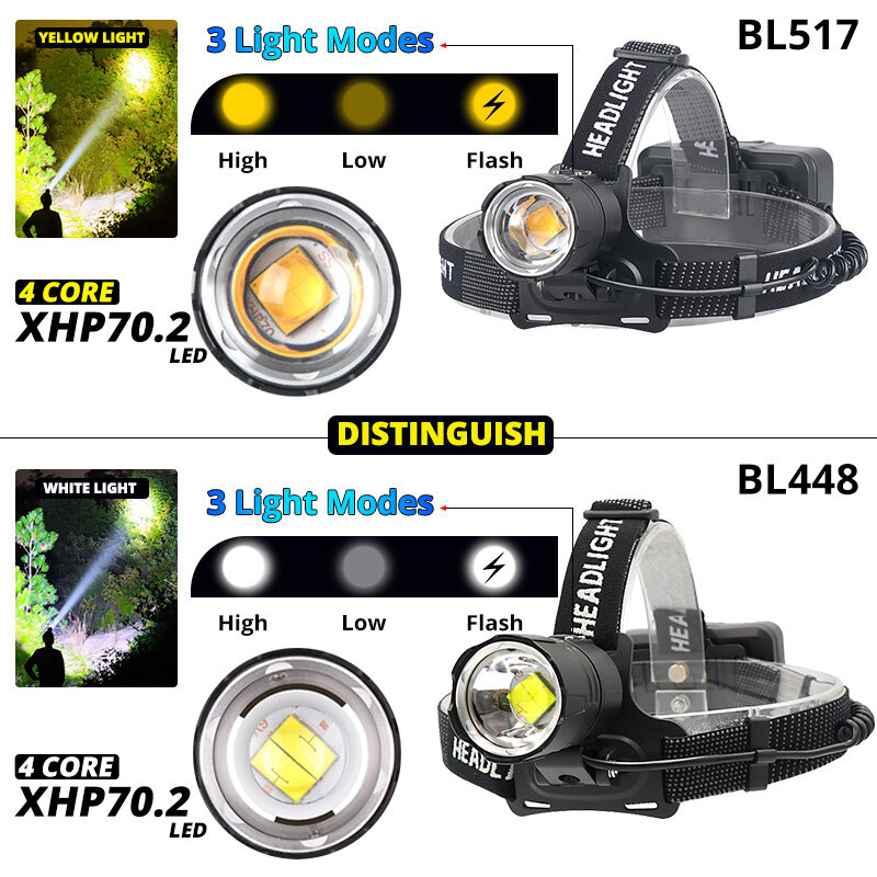 3000000LM أقوى XHP70.2 LED كشافات الأصفر الأبيض ضوء LED العلوي الصيد التخييم التكبير الشعلة استخدام بطارية 3*18650
