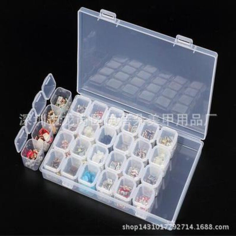 Caixa de jóias caixa de armazenamento de unhas de diamante caixa de plástico vazio único aberto 28 caixa de treliça transparente caixa de jóias caixa de armazenamento