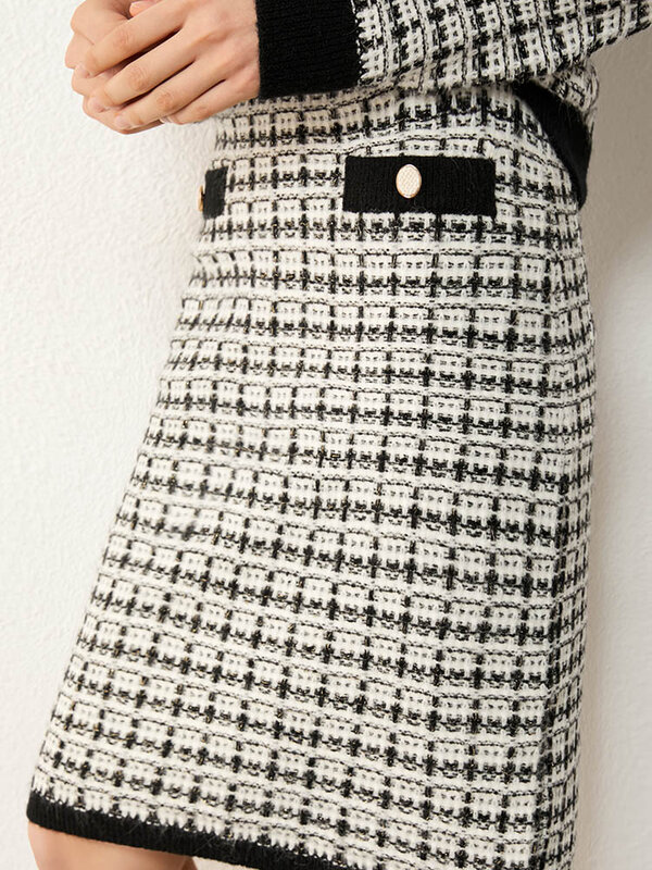 Amii-minifalda de punto a cuadros para mujer, suéter minimalista de cintura alta, se vende por separado, invierno, 12070619