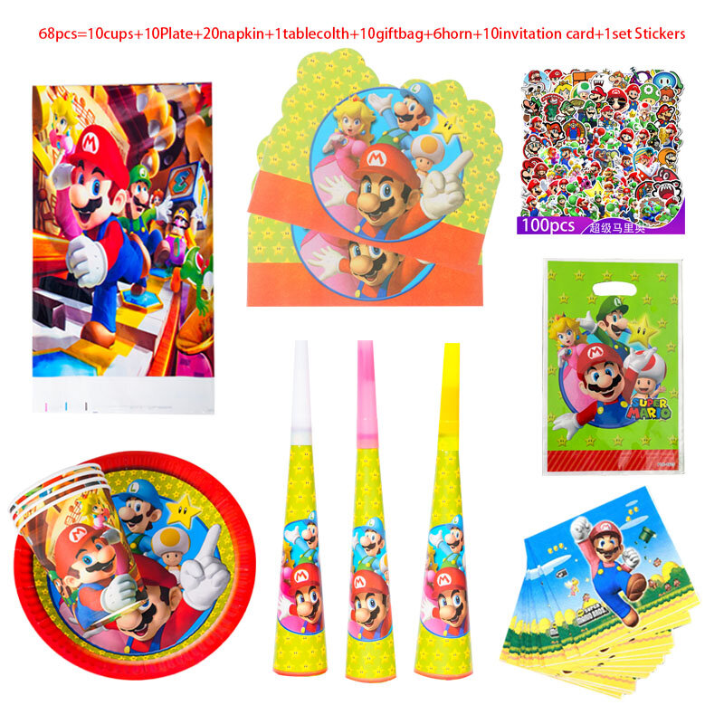 68Pcs Game Feestartikelen Jongen Kids Toy Gift Cups Masker Stickers Gunsten Party Servies Set Verjaardagsfeestje Decoratie Kids