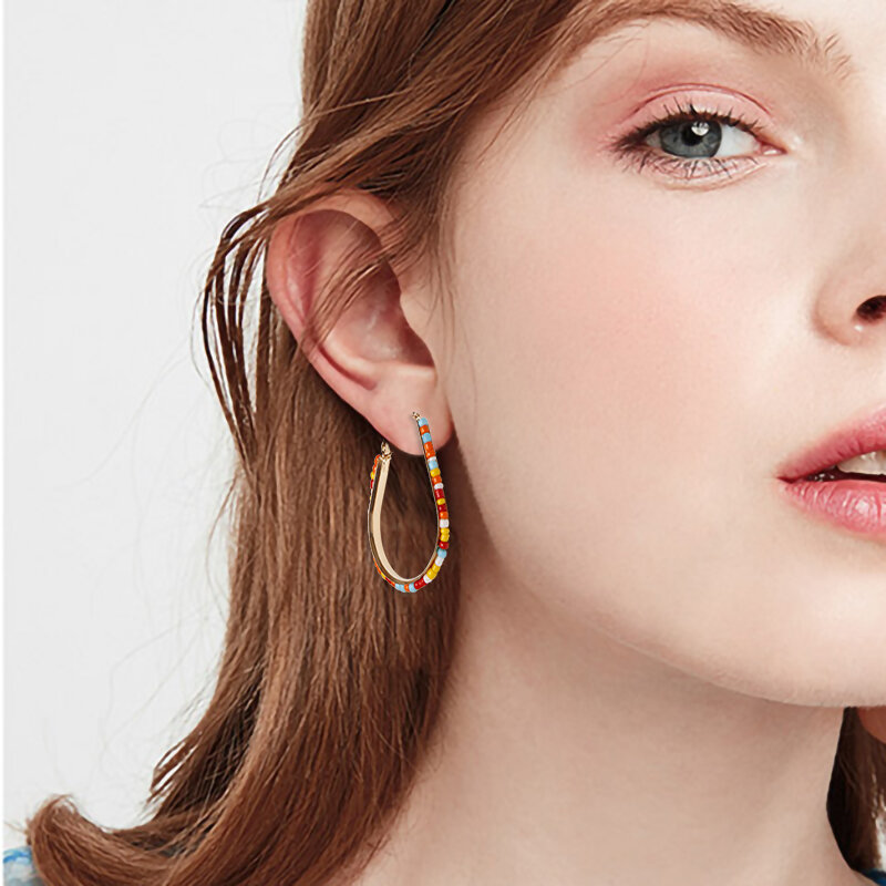 Hgflyxu – boucles d'oreilles en perles carrées arc-en-ciel pour femmes, couleur or et argent, bijoux de fête, cadeaux, nouveauté 2021
