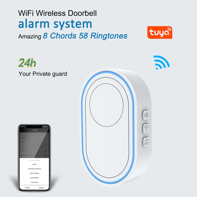 TUGARD DB11 Tuya Wifi Smart Doorbell Home Security Alarm System 58 Sound Apps Control Touch Button 433MHz Wireless Home Burglar