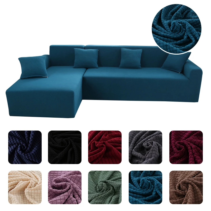 L-Shaped Sofa Cover For Living Room Fabric Sectional Plush Sofa Covers Stretch Couch Cover Corner 1/2/3/4 Seat