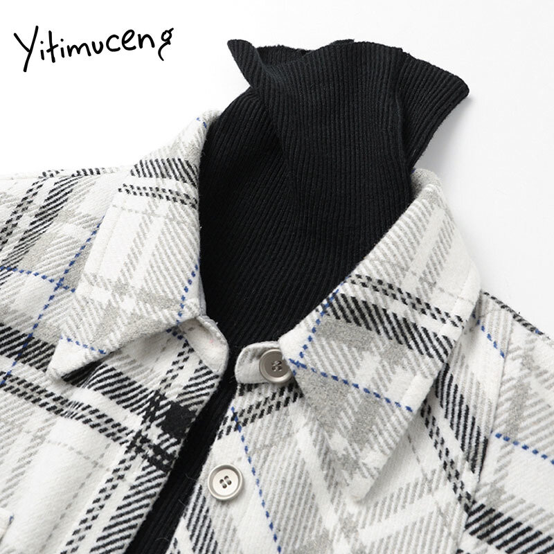 Yitimuceng Plaid 2 Pieces Blouse Women Button Up Shirts Loose New Spring 2021 Long Sleeve Turn-down Collar Single Breasted Tops