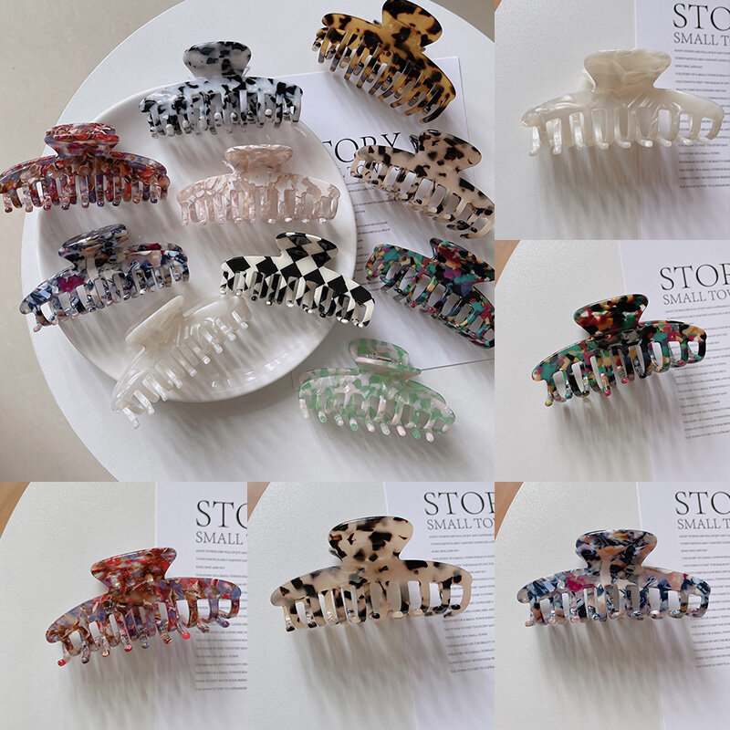 Korean Acetate Women Hair Claws Crab Clamps Charm Solid Color Leopard Lady Hair Clips Retro Hairdress Hair Styling Accessories