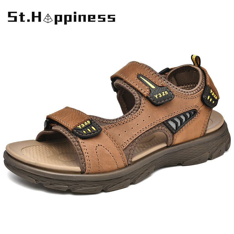 2021 Fashion Men's Leather Casual Sandals Summer Casual Breathable Rome Sandals Outdoor Light Walking Sandals Slippers Big Size