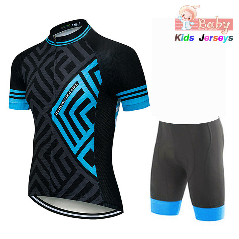 Conjunto de ropa de Ciclismo para niños, Conjunto de Jersey y pantalones cortos con patrones geométricos, Maillot Largo para bicicleta de verano