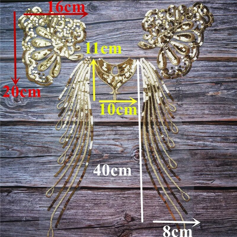1 conjunto de tecido de renda de lantejoulas de ouro vestido nobre apliques bordados tassel collar malha costurar remendo para decoração de casamento vestido diy