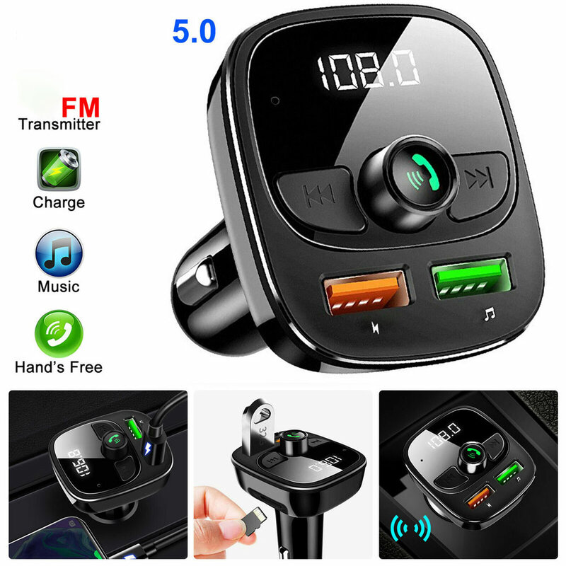 1 قطعة لاسلكي Fm الارسال بلوتوث محول الارسال راديو السيارة مشغل MP3 يدوي Qc3.0 شاحن يو اس بي محول FM المغير